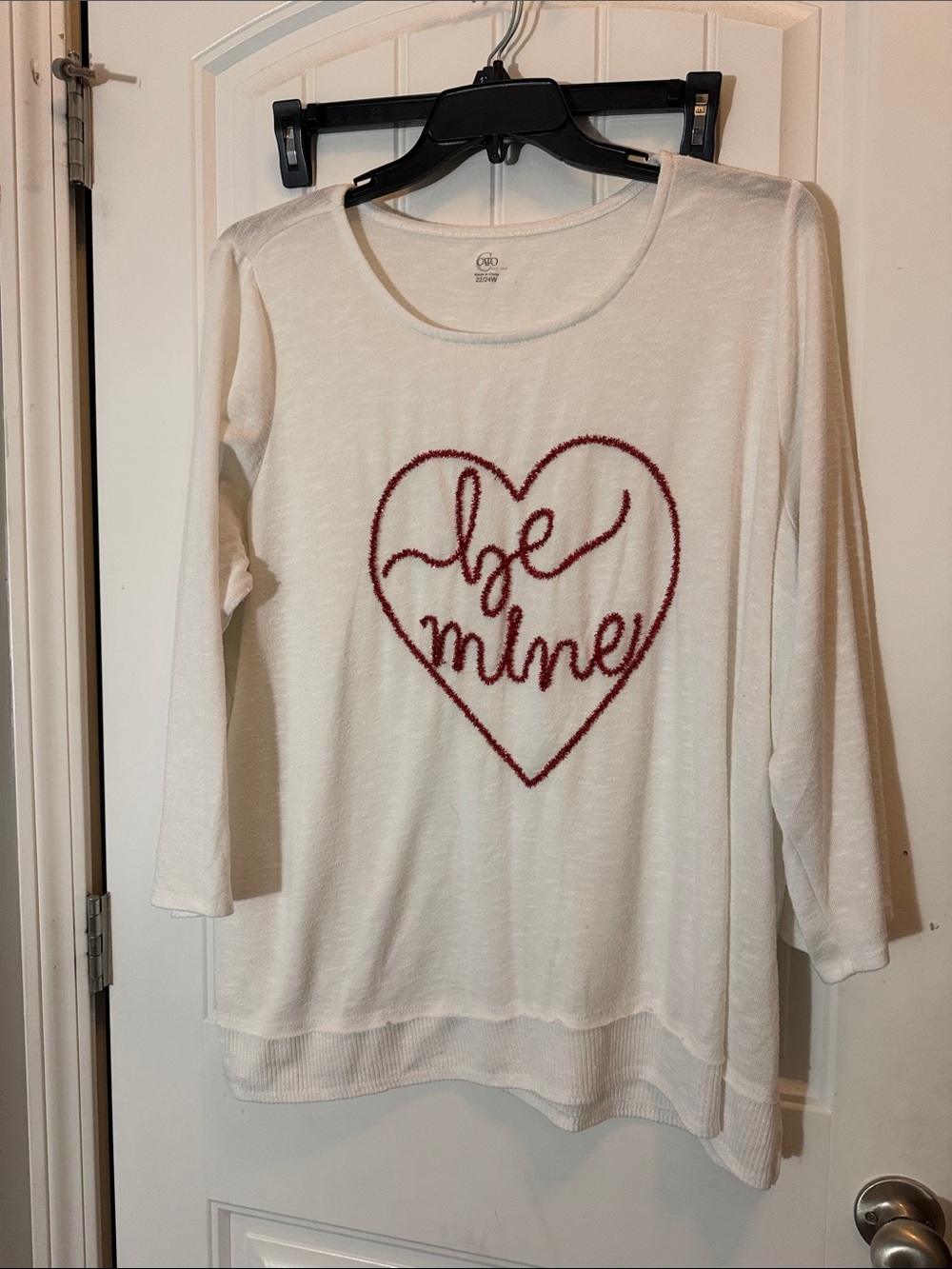 Cato Cream Scoop Neck Sweater with Red Heart "Be Mine"